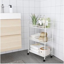 IKEA Beyaz Banyo Servis Arabası Metal Malzeme ile Şık Tasarım 26x48x77 cm Kolay Taşınabilir