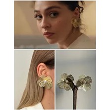 Youes Jewelry Çiçek Lüx Gold Leyla Küpe Taşlı Zirkon Renkli Kadın Tel Küpe Şık Tasarım