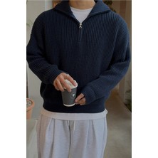 Erkek Oversize Fermuarlı Balıkçı Triko Kazak