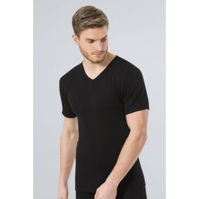 Tutku Erkek Ribana Esnek Yapılı Soft V Yaka Siyah Atlet TER0107  6'lı Paket + Elastan Likralı Pamuklu Boxer  Beyaz Külot TER0114  6'lı Paket