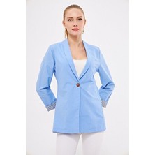 Kadın Buzmavi Kol Içi Çizgili Tek Düğmeli Ceket ARM-22K001122