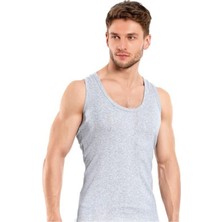 Tutku Erkek Ribana Esnek Pamuklu Gri Atlet TER0102 6'lı Paket + Penye Düz Boxer Gri Külot TER0117  6'lı Paket