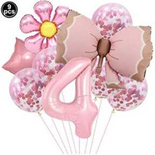 Düvenci Ticaret 9 Adet Pembe Fiyonklu Yaş Balon Seti Renkli ve Eğlenceli Parti Malzemeleri