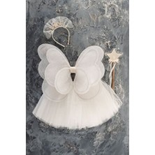 Duca Beyaz Renk Kelebek Kanat Etek Taç ve Yıldız Asa 4 Parça 1-4 Yaş Eğlenceli Parti Seti