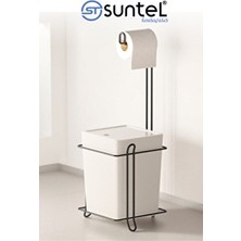 Suntel Metal Standlı Tuvalet Kağıtlık Seti ve Banyo Mutfak Çöp Kovası Beyaz Renkli Dayanıklı Malzeme
