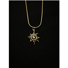 Laika Altın Kaplama Güneş Kolye 45+5 cm Çelik Zincirli Unisex Kullanıcı İçin Sarı Maden