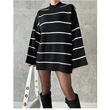 En Moda Balıkçı Yaka Triko Siyah Renkli Erkek Çocuk Kazak Uzun Kol Casual Stil