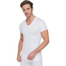 Tutku Erkek Ribana Esnek Yapılı Soft V Yaka Beyaz Atlet TER0107  6'lı Paket + Penye Düz Boxer Beyaz Külot TER0117  6'lı Paket