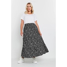 Stil Diva Büyük Beden Uzun Kesim Desenli Etek Rahat Dokuma Kumaşla 99 cm Beli Lastikli