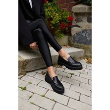 Alberto Kadın Siyah Gercek Deri Eva Taban Loafer Ayakkabi