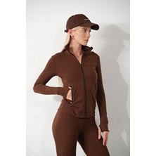 Kahverengi Water Proof Fermuar Çift Cepli Light Warm Running Ceketi Eşofman Üstü