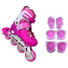 crayz toys 2+2 Ayarlanabilir Işıklı Silikon Teker Unisex Profesyonel Pateni Dizlik Hediyeli