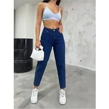Bikelife Kadın Yüksek Bel Esnek Likralı Mom Jeans Denim 32 Beden Modern Düz Desen