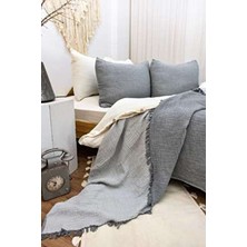 HB&Victory Müslin Yatak Örtüsü Antrasit Renk %100 Pamuk Çift Kişilik 240X230 Cm.