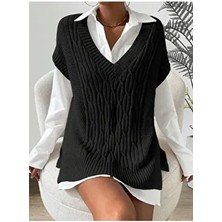 Örgü Detaylı 75 cm Uzun Kadın Süveteri