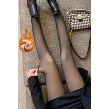 Kışlık Içi Polar Dokuma Siyah Ince Külotlu Çorap Görünümlü Kışlık Sihirli Çorap