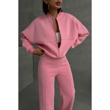 Neşeli Butik Kadın Kışlık Şardonlu Üç İplik Eşofman Takımı GTS018 Pamuklu Uzun Kol Pembe