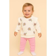 Dinamik çocuk Papatya Raporlu Fitilli Kol Detaylı Kız Bebek Takımı Aylık Mevsimlik 2li Alt Üst 3-6-9-12ay