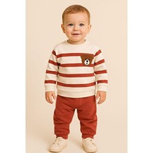 Çizgili Punch Ayıcık Omuzdan Çıtçıtlı Bebek Takımı 2li Alt Üst Mevsimlik Aylık 3-6-9-12AY