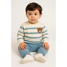 Çizgili Punch Ayıcık Omuzdan Çıtçıtlı Bebek Takımı 2li Alt Üst Mevsimlik Aylık 3-6-9-12AY