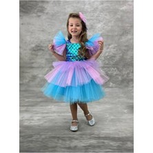 Butik Tütü Etekli Deniz Kızı Elbisesi 2406 Slim Silüet Yaz Partisi İçin Trend Desenli Çok Renkli