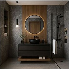 Kablosuz Pilli Ledli Siyah Mdf Çerçeveii 4mm Kalite Dekoratif Ayna (Piller Hediye) (Mobilya)