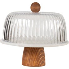 25 cm Beyaz Mermer Fanuslu Kek Standı Natürel Ayaklı Yuvarlak Desenli 2 Adet