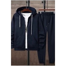 K&S Kapşonlu Fermuarlı Eşofman Takımı Kadın 2XL Lacivert Pamuk - Polyester Oversize Günlük Stil