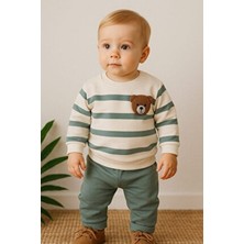 Dinamik çocuk Çizgili Punch Ayıcık Omuzdan Çıtçıtlı Bebek Takımı 2li Alt Üst Mevsimlik Aylık 3-6-9-12ay