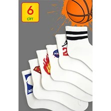 Esinti Kadın Erkek 6 Çift Desenli Uzun Pamuklu Soket Çorap Beyaz Kolej Tarzı Konforlu Kullanım