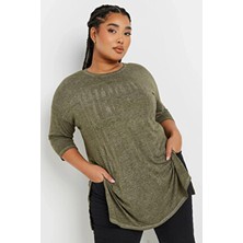 Büyük Beden Yarım Kollu Bisiklet Yaka Taş Işlemeli T-Shirt 173260