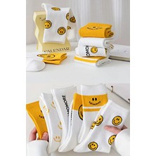 6 Çift Smile Desenli Turuncu Beyaz Soket Çorap Renkli Unisex Kolej Çoraplar 6 Adet