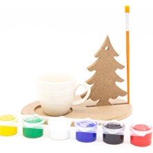 Yılbaşı Temalı Ahşap Bardak Altı, Mumluk ve Dekor Seti - Kahve Sunmu , Süs, Ahşap Boyama