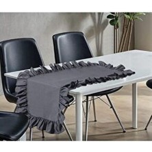 Gri Runner Fırfırlı Masa Örtüsü 40X110 cm Fırfırlı Runner