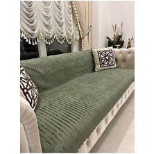 Bambu Çizgili Süngerli Kadife Kaymaz Çekyat Koyu Yeşil Koltuk Örtüsü 180X215