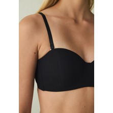 Siyah Essentials Lotus Balenli Dolgusuz Straplez Toparlayıcı Sütyen