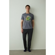 Erkek Ninja Kaplumbağalar Slogan Baskılı Kısa Kollu Pijama Takımı