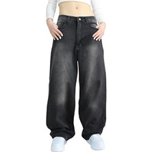 St.Poll Vintage Siyah Yıkamalı Baggy Jean L Beden Günlük Tarz Pamuklu Kadın Modeli