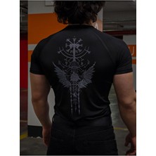Liber Valhalla Compression T-Shirt Siyah Kısa Kol Slim Fit Polyester Malzeme Spor Tarzı