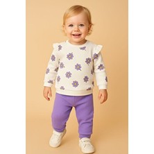 Dinamik çocuk Papatya Raporlu Fitilli Kol Detaylı Kız Bebek Takımı Aylık Mevsimlik 2li Alt Üst 3-6-9-12ay