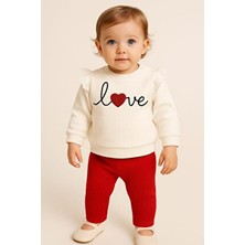 Kız Bebek/çocuk Love Kalp Nakışlı Omuzdan Çıtçıtlı Bebek Takımı 2li Alt Üst Mevsimlik Aylık 3-6-9-12