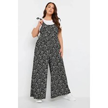 Stil Diva Büyük Beden Çiçek Desenli Maxi Tulum 137986 Kolsuz Bol Paça Dokuma Askıları Bağlamalı