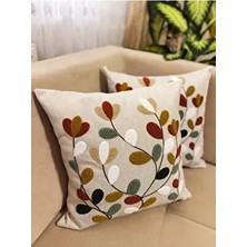 Punch Nakışlı 2ADET Kırlent Kılıfı 43X43CM Dekoratif Keten Kırlent Kılıfı