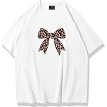 Kadın Leopar Kurdele Tshirt Beyaz