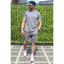 Erkek Gri 2 Li Set Rahat Kesim %100 Pamuk Nefes Alabilen Likralı Kumaş Yazlık Eşofman Tamımı