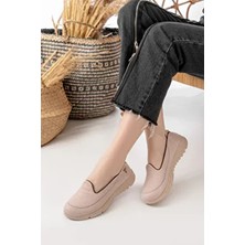 Merve İzmirli Kadın Krem Babet Ayakkabı Tekstil Malzeme Düz Taban Günlük Kullanım İçin Hafif