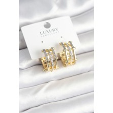 Pirinç Gold Renk Taşlı Halka Kadın Küpe - EBJ250927W37988