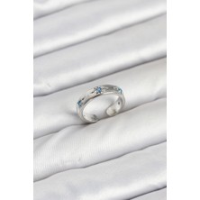Pirinç Gümüş Renk Mavi Zirkon Taşlı Kutup Yıldızı Model Kadın Yüzük - EBJ250927W37984