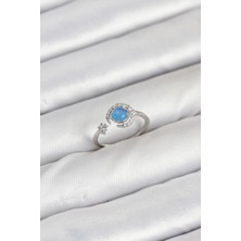 Pirinç Gümüş Renk Zirkon Taşlı Ay Yıldız Kadın Yüzük - EBJ250927W37948