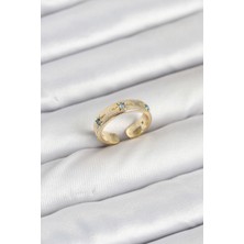 Pirinç Gold Renk Mavi Zirkon Taşlı Kutup Yıldızı Model Kadın Yüzük - EBJ250927W37983